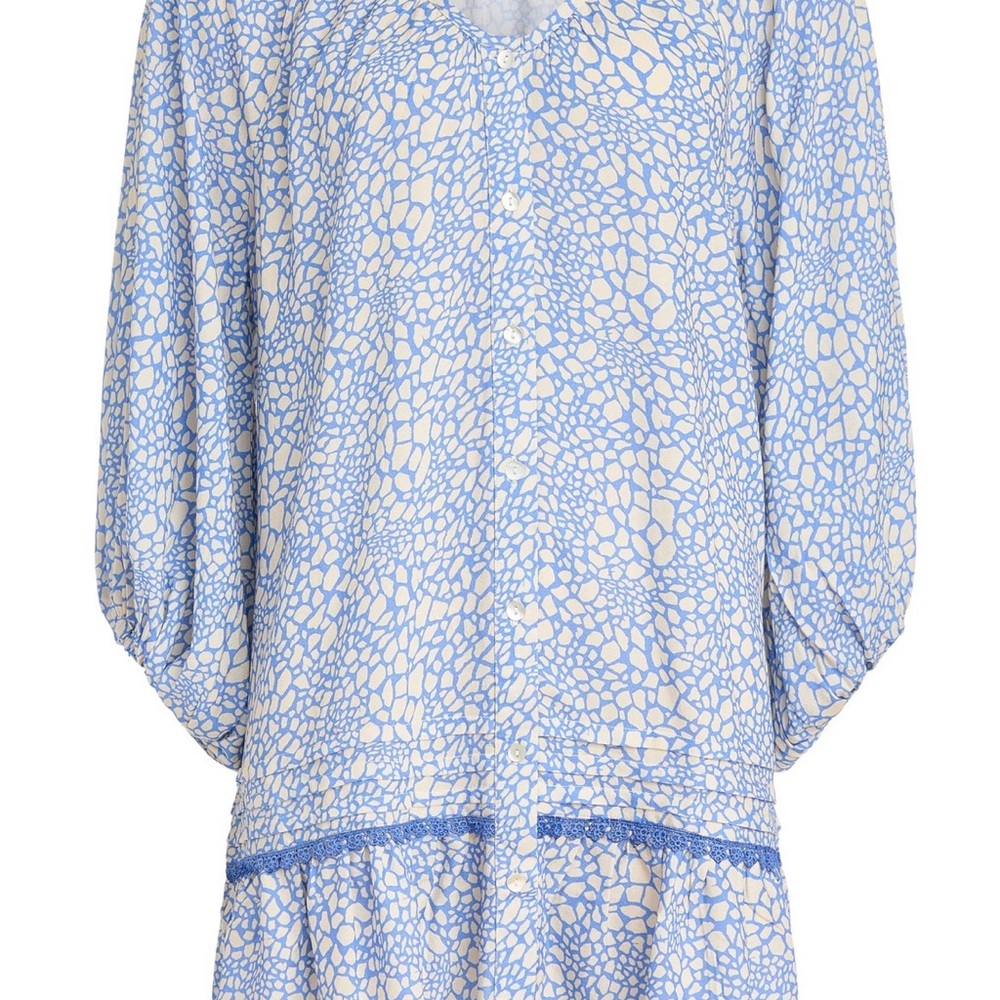 Sitano Verano Long Sleeve Dress - Blue & Cream Animal Print